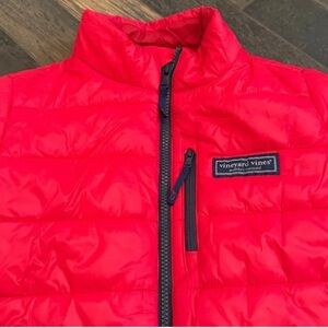 Vineyard Vines Kids Bright Red Puffer Jacket with Blue Accents